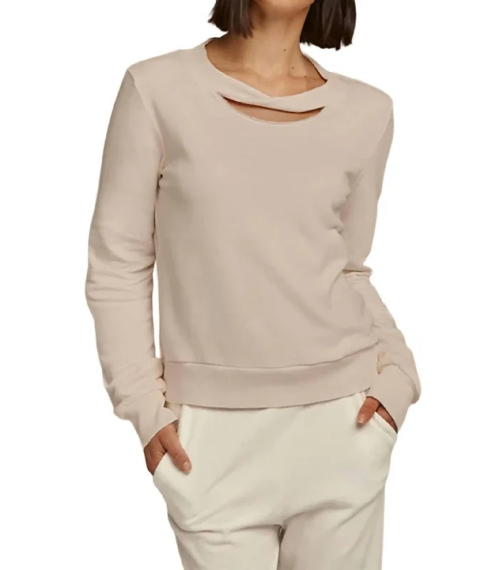 Elevated Knit Tops For Evening Wear Twist Neck Pullover In Oat