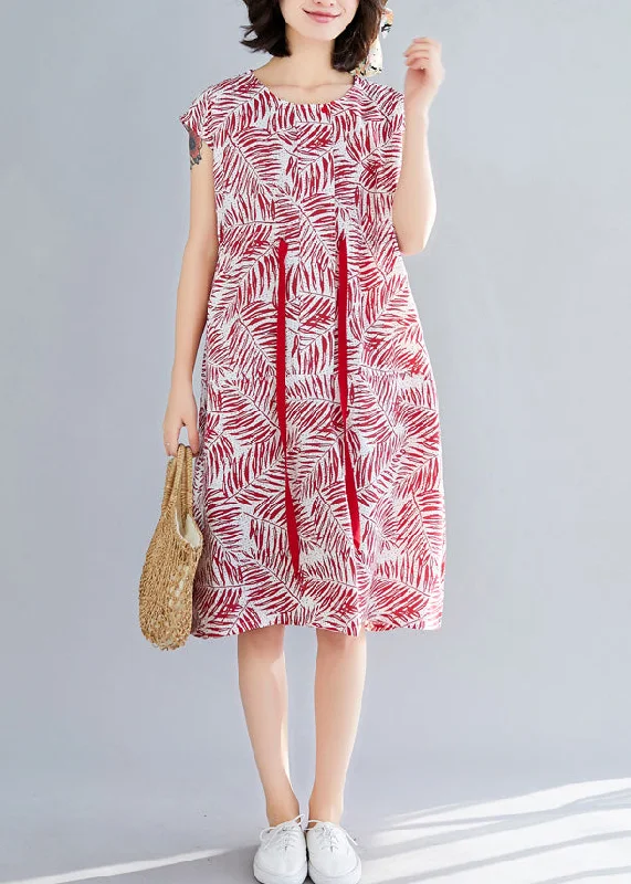 Formal Occasion Dresses Style Sleeveless Cotton clothes Boho Sewing red print daily Dresses summer