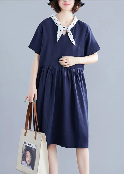 Women's Holiday Dresses DIY v neck Cinched Cotton Long Shirts Photography navy Dresses