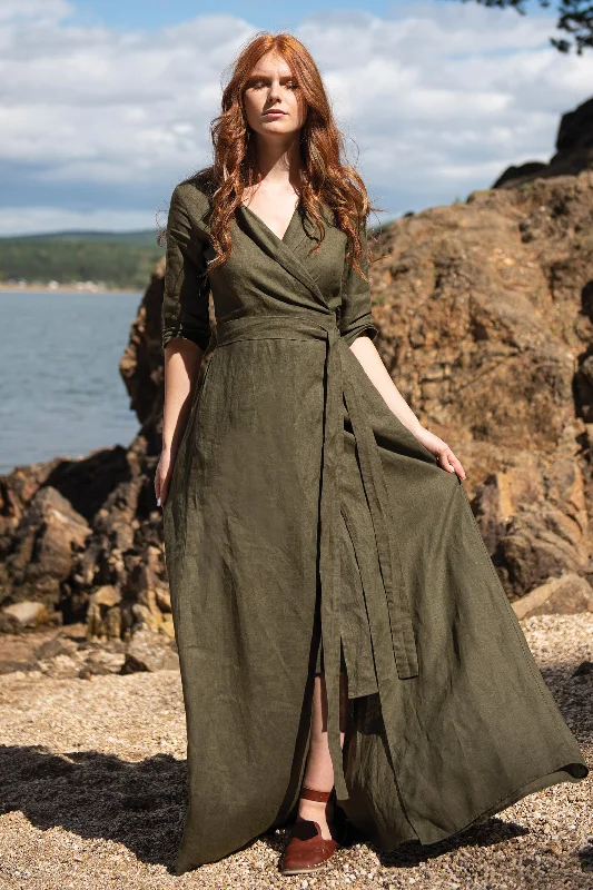 Women's Outdoor Dresses Linen A-Line Dress with Tie Waist