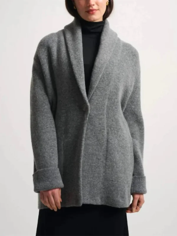 Cozy Knitted Tops Brushed Lofty Blend Shawl Collar Coat In Grey