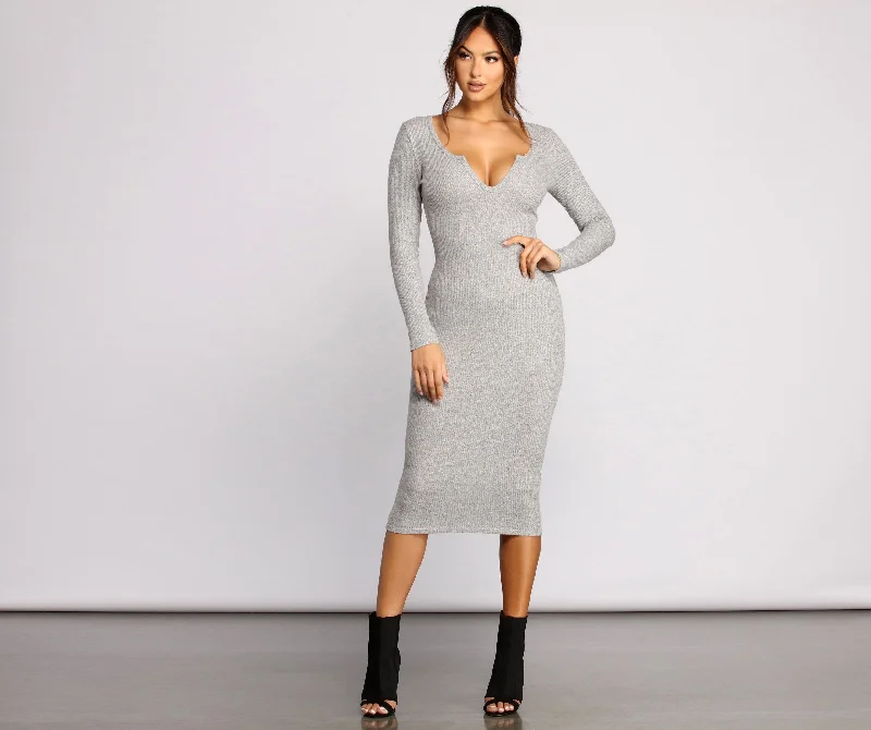 Formal Occasion Dresses Keepin' Knit Simple Charming Ribbed Midi Dress