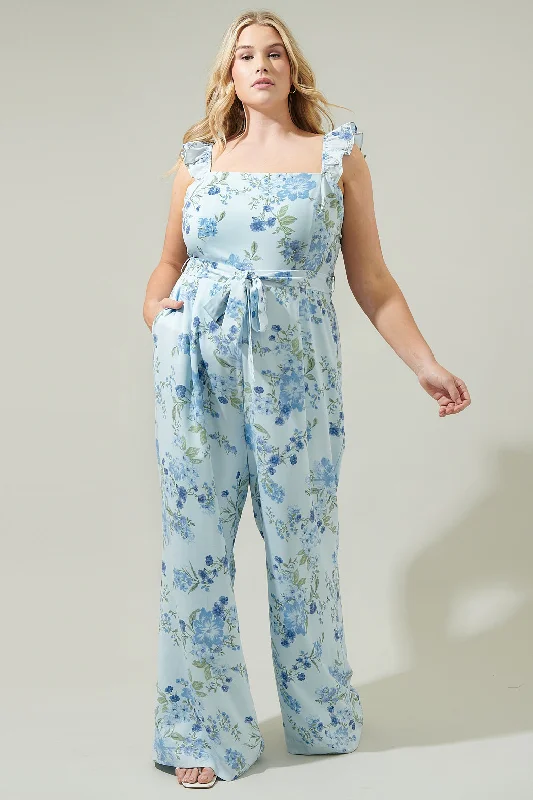 Chic One-Piece Pantsuits Dusty Floss Floral Sleeveless Jumpsuit Curve