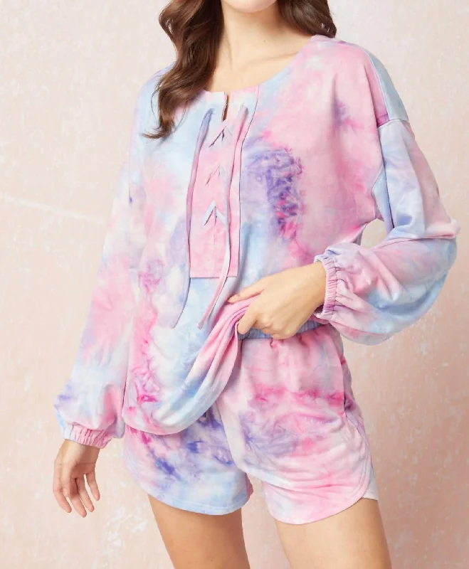 Stylish Knit Tops For Every Occasion Tie Dye Long Sleeve Top In Pink/blue