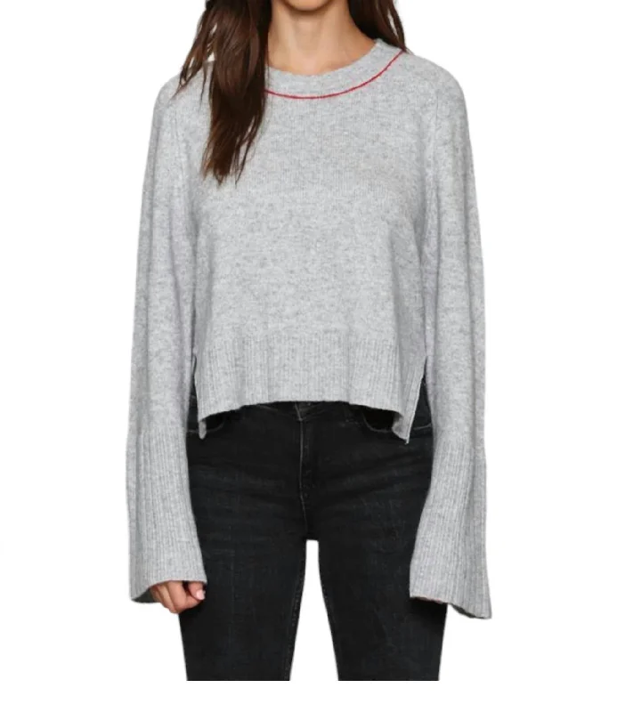 Soft Stretch Knit Tops Bell Sleeve Sweater In Grey