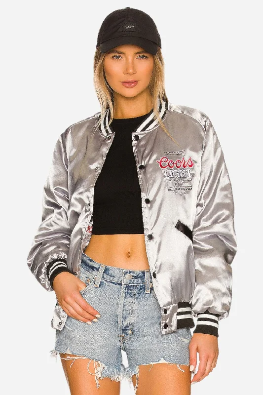 Luxury Outerwear For Women The Laundry Room Coors Light Varsity Bomber Jacket in SIlver