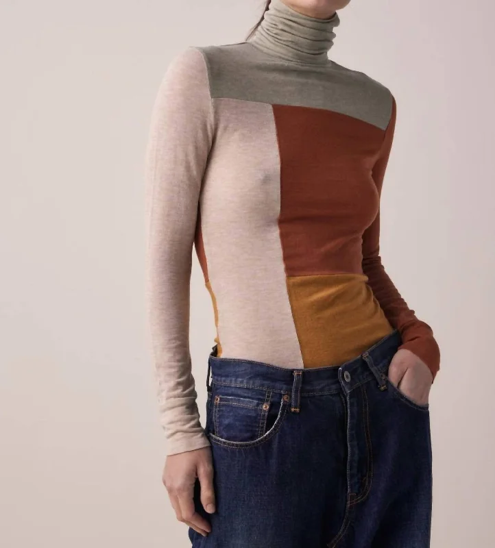 Loose Fit Knit Tops Wool Blend Turtleneck Sweater In Multi