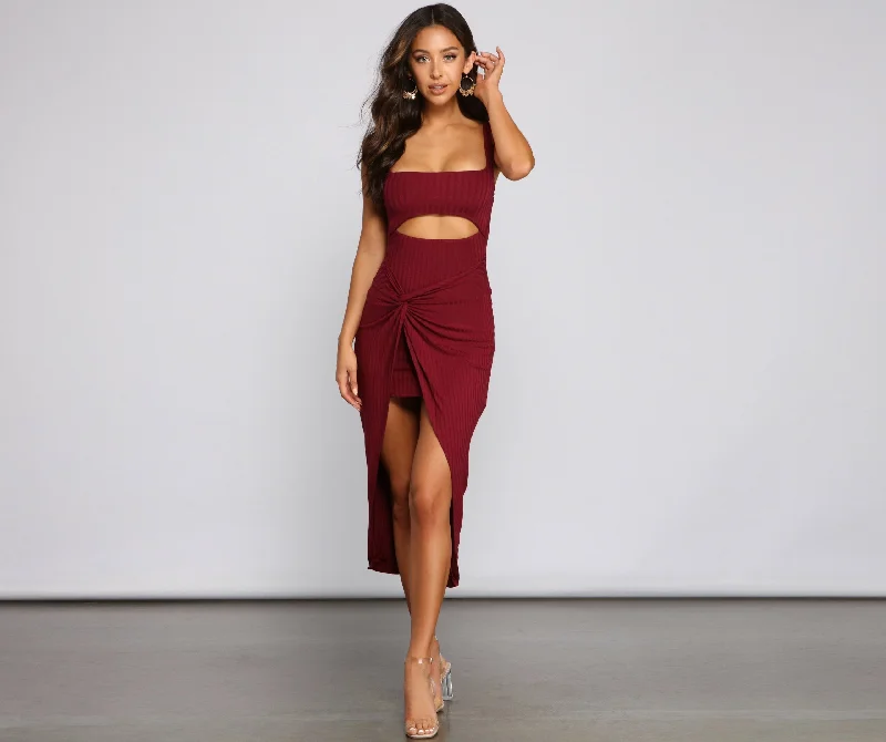 Women's Holiday Dresses Keeping Knit Chic Charming Cutout Midi Dress