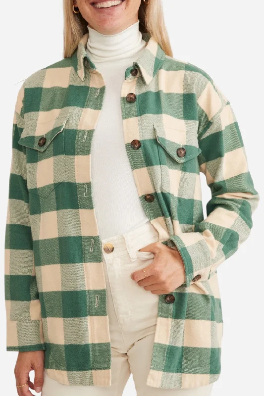 Lightweight Knit Outerwear Marine Layer Bailey Flannel Shirt Jacket in Green Cream Buffalo