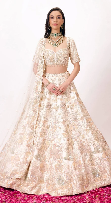 Casual Day Dresses Off-White Silk Embroidered Lehenga Set