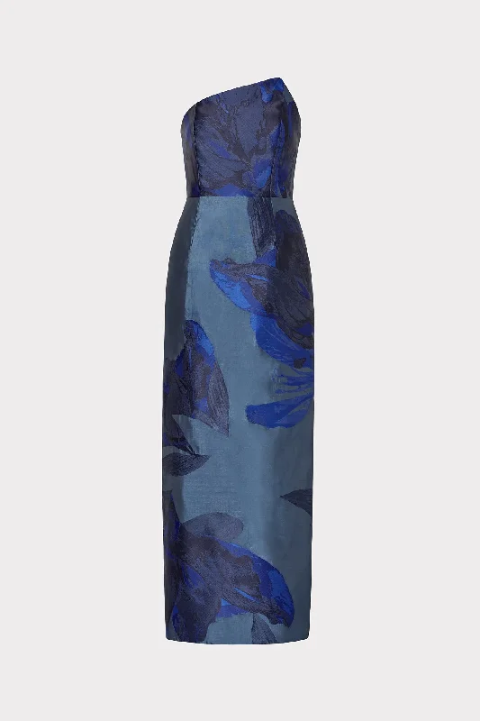 Bold Colored Dresses Asymmetrical Forest Jacquard Maxi Dress