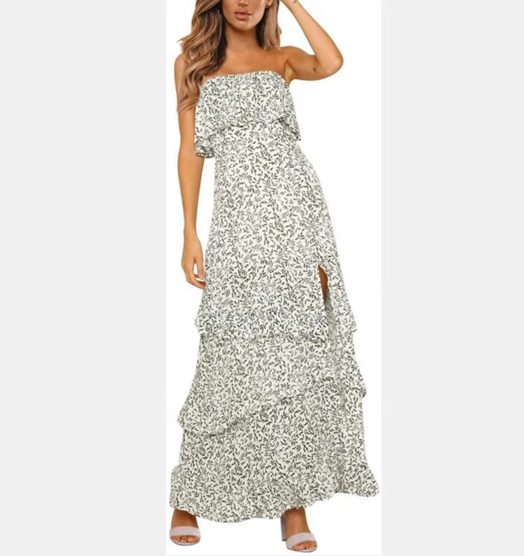 Soft Cotton Dresses Naiza Strapless Floral Maxi Dress - Sand