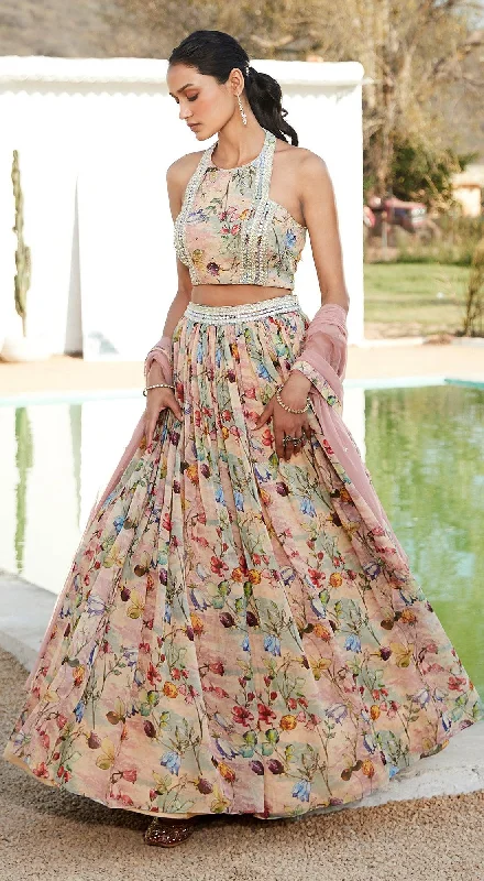 Casual Day Dresses Pink Floral Lehenga Set