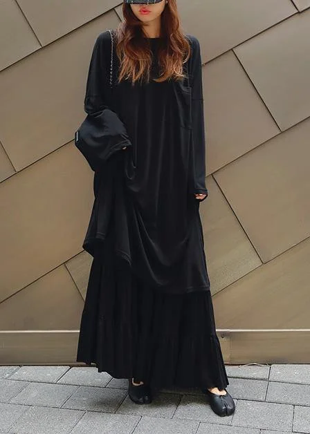 Women's Outdoor Dresses Vivid black cotton quilting dresses o neck Batwing Sleeve Kaftan summer Dress