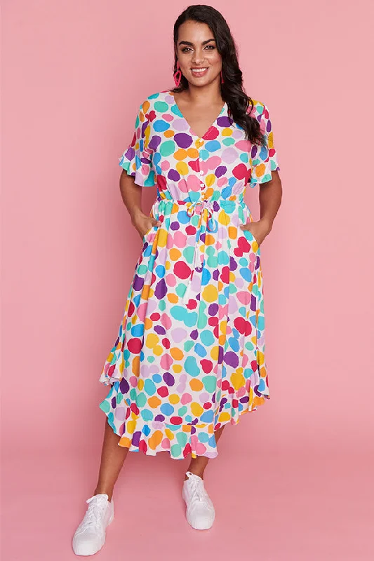 Elevated Party Dresses Dionne White Rainbow Pebble Dress