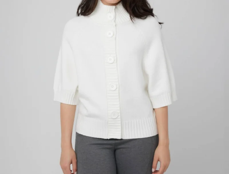 Knit Tops For Layering Under Coats Front Button Up Sweater In Off White