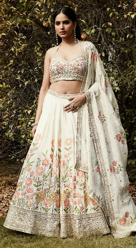 Dressy Evening Dresses Ivory Floral Embroidered Lehenga Set