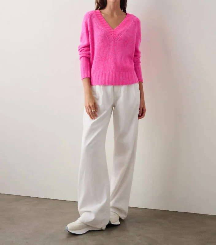 Knit Tops With Sleeves Cashmere Air Plush V-Neck In Pink Marl