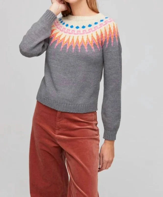 Plus Size Knit Tops Franz Fair Isle Sweater In Heather Grey