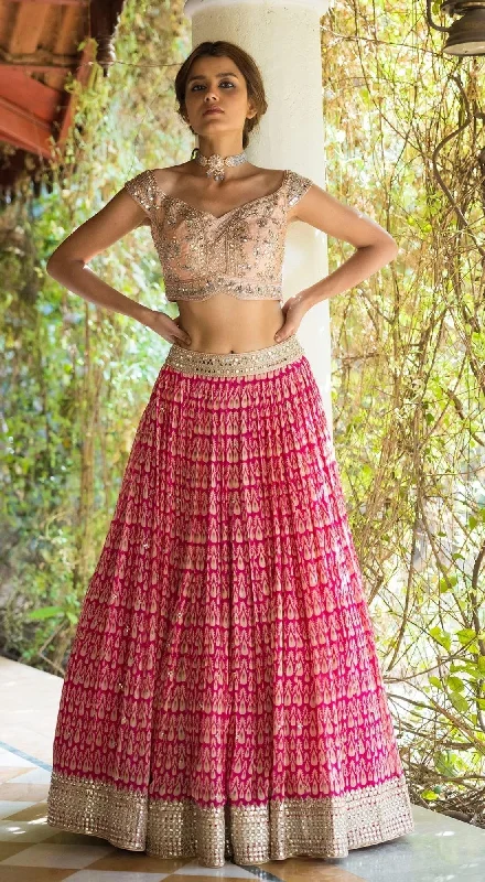 Formal Dresses For Women Pink Drops Printed Lehenga With Dupatta