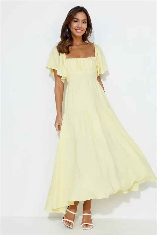 Cute Summer Dresses Summertime Heat Puff Sleeve Maxi Dress Yellow