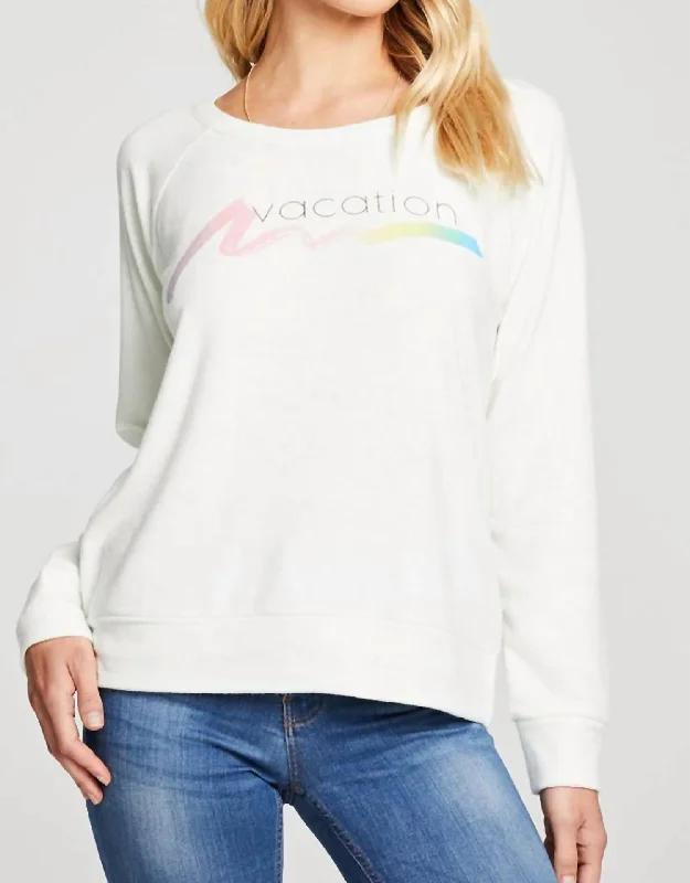 Textured Knit Tops Vacation Recycled Love Knit Raglan Pullover In Off White