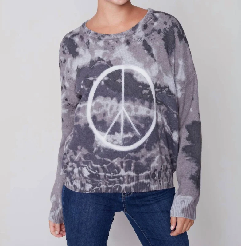 Cable Knit Tops Printed Sweater In Charcoal