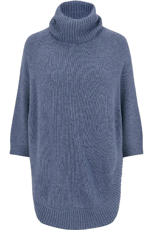 Knit Tops For Layering Under Jackets Casual Clutch Naomi Turtleneck Poncho In Blue