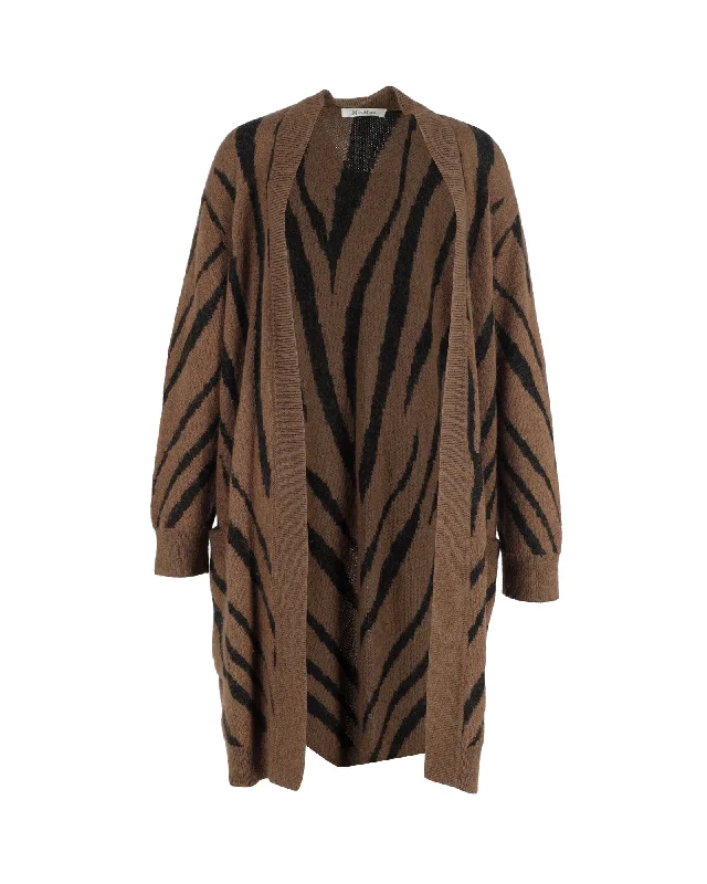 Soft Merino Wool Knit Tops Max Mara Zebra Print Mohair Blend Knit Cardigan In Brown Mohair