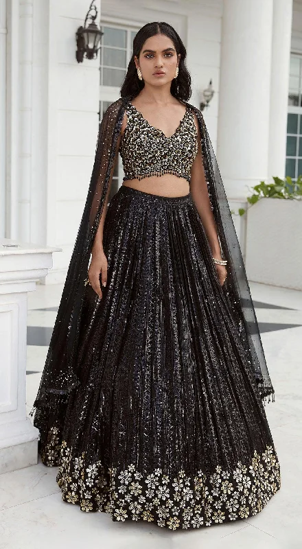 Chic Evening Dresses Black Sequins Lehenga