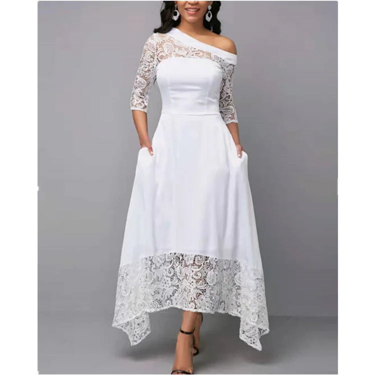 Casual Day Dresses Overjoyed Pocketed Crochet Lace Maxi Dress - Marshmallow