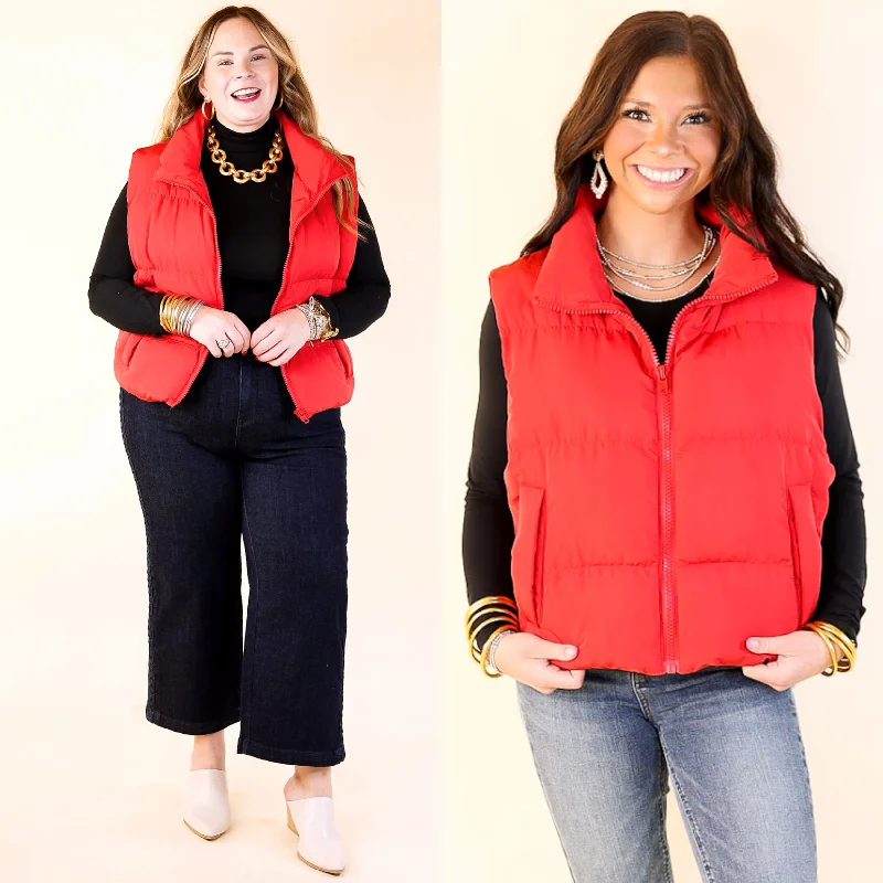 Modern Outerwear With Pockets Whispering Pines Puffer Vest in Red