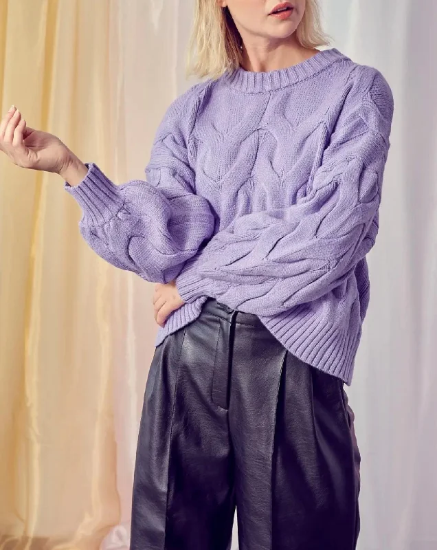 Oversized Ribbed Knit Tops Wide Candy Cable-Knit Sweater In Violet