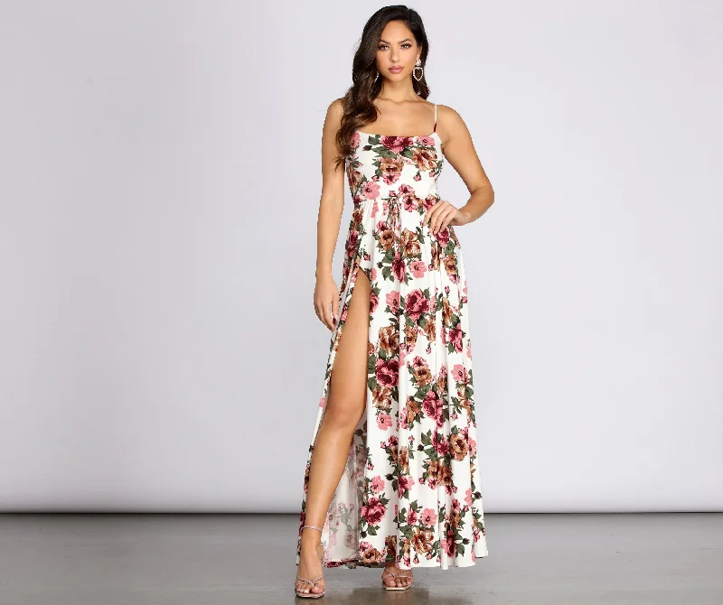 Comfortable Casual Dresses Fab In Floral Charming Brushed Knit Maxi Dress