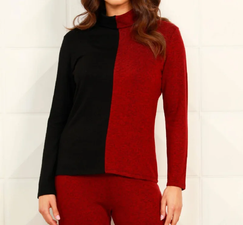 Knitted Tops For Layering Color Block Turtleneck In Black/wine