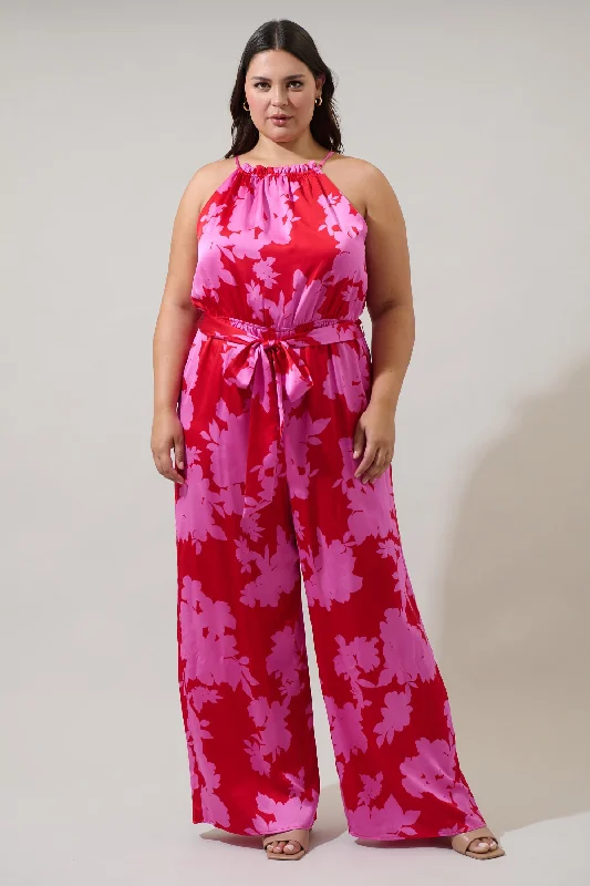 Cozy One-Piece Loungewear Burning Love Lighthearted Trapeze Satin Jumpsuit Curve