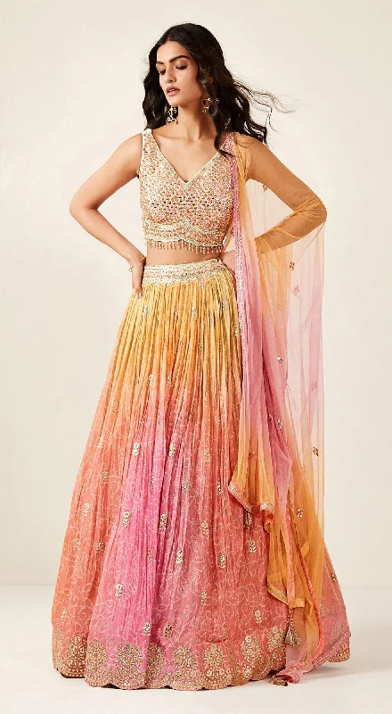 Bold Colored Dresses Pink Tie-Dye Lehenga Set