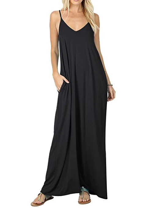 Stylish Summer Dresses Olivian Pocketed Maxi Dress - Black