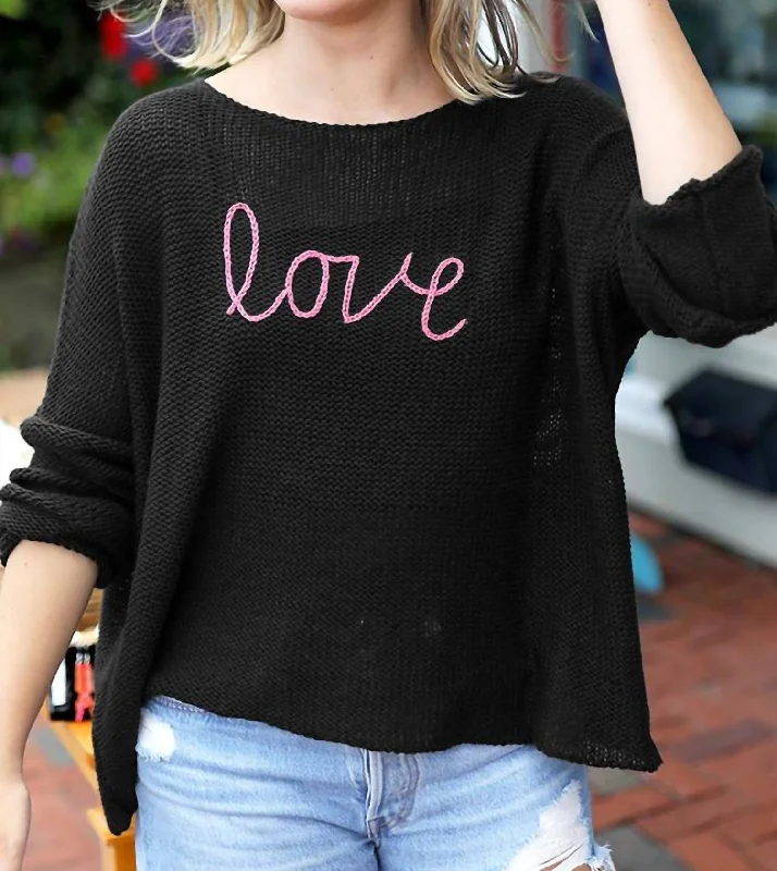 Cable Knit Tops Key West Love Crew Sweater In Black/cherry Pastille