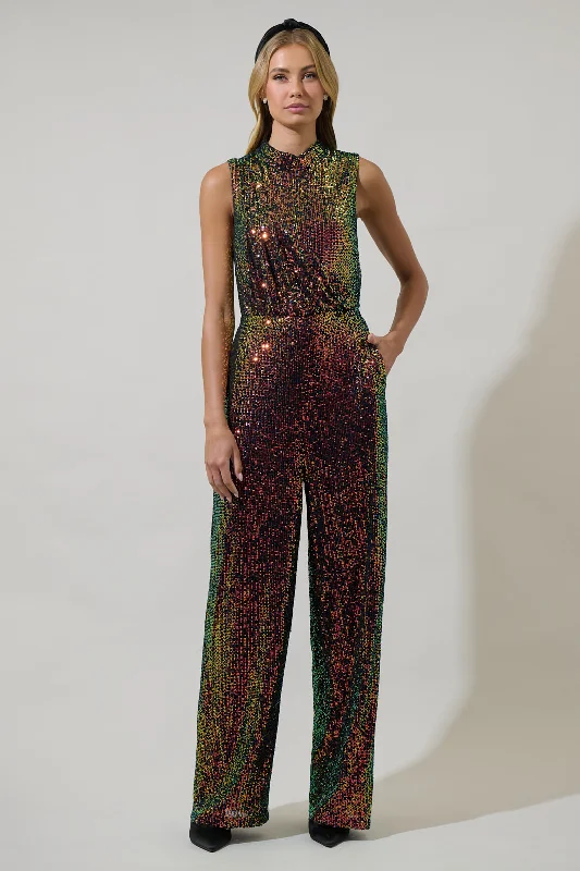 Romantic One-Piece Dresses Jaylah Sequin Siren Drape Neck Jumpsuit