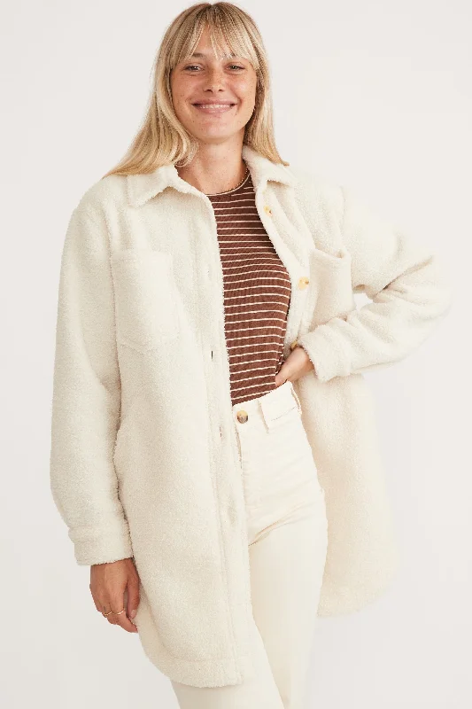 Oversized Coats For Casual Wear Marine Layer Bailey Long Shirt Jacket in Ivory