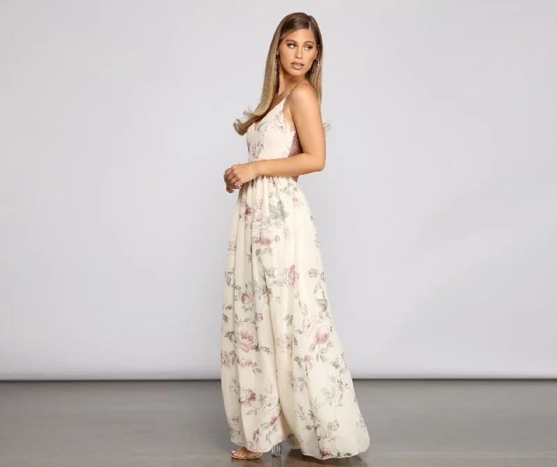 Elegant Evening Gowns Floral Romance Stylish Chiffon Maxi Dress