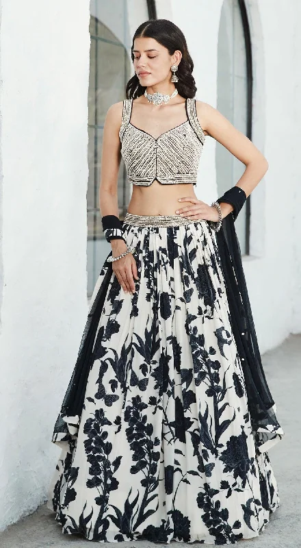 Formal Dresses For Women Ivory & Black Lehenga Set