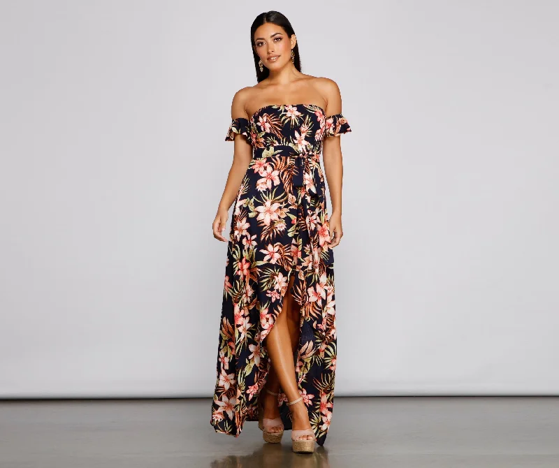 Vintage-Inspired Dresses Tropical Sunsets Stylish Maxi Dress