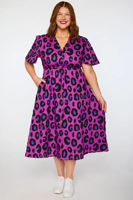 Formal Dresses For Women Marley Cotton Purple Leopard Dress