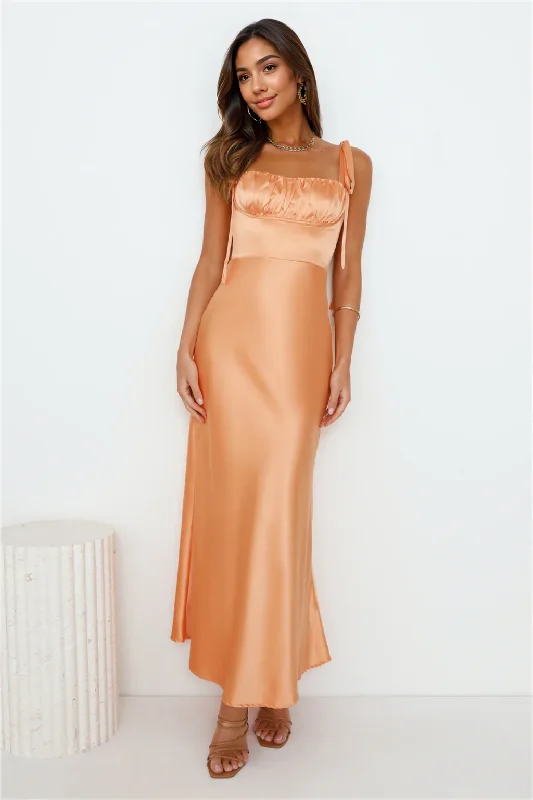 Comfortable Casual Dresses Define Luxury Satin Maxi Dress Peach