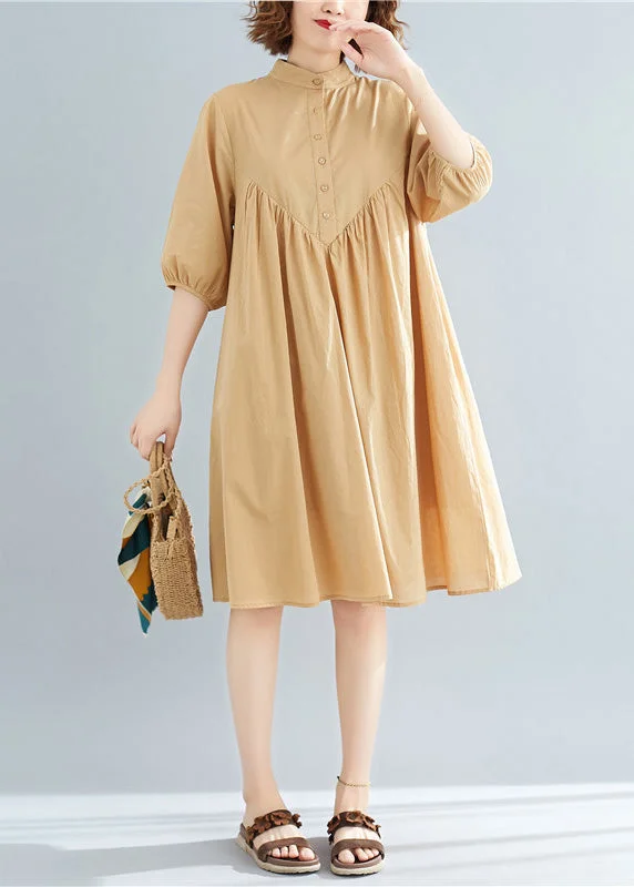 Bold Colored Dresses DIY khaki Cotton Shirts Organic Photography stand collar loose Summer Dresses