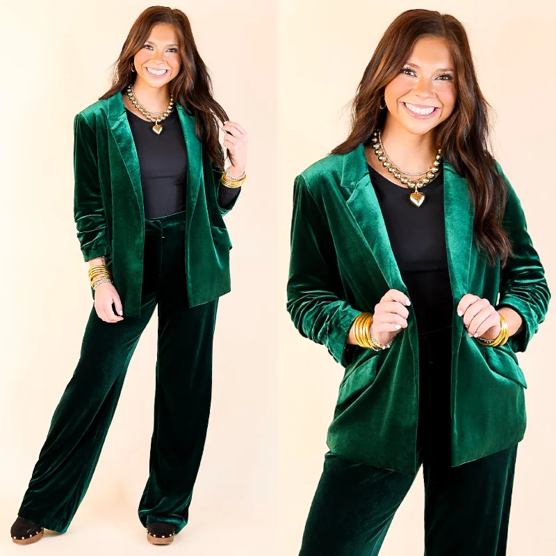 Comfortable Outerwear For Layering Chic Arrival 3/4 Sleeve Velvet Blazer in Green