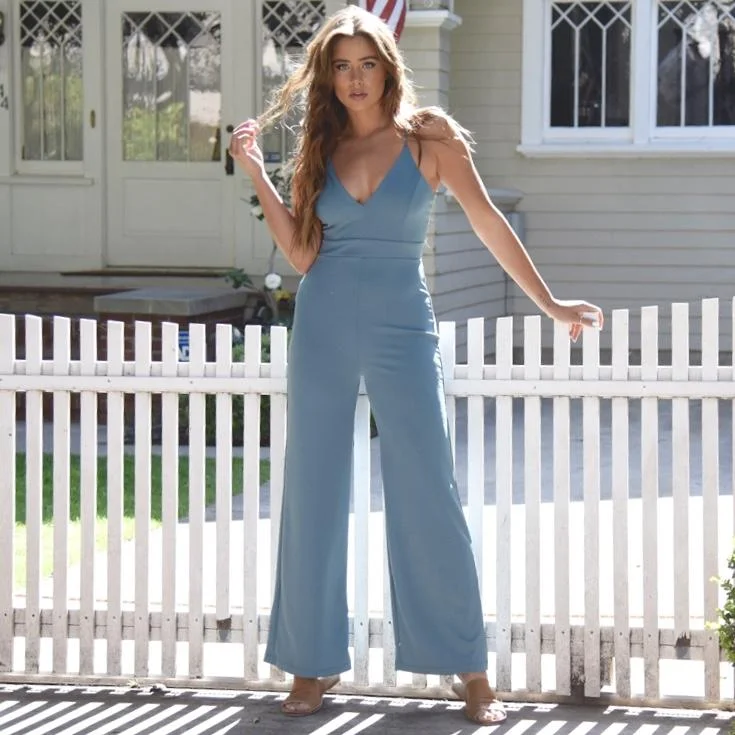 Casual One-Piece Pants Outfits Dreamer Lace Jumpsuit In Teal Blue