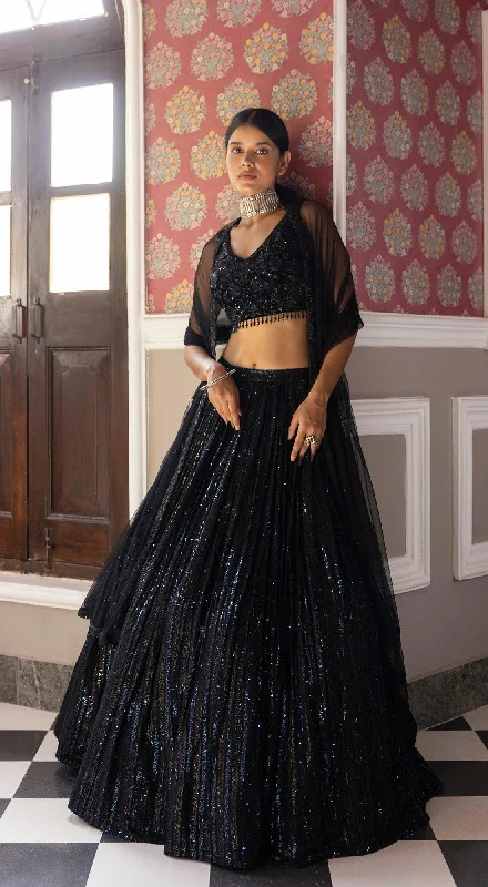 Women's Casual Dresses Black Sequins Lehenga With Velvet Blouse